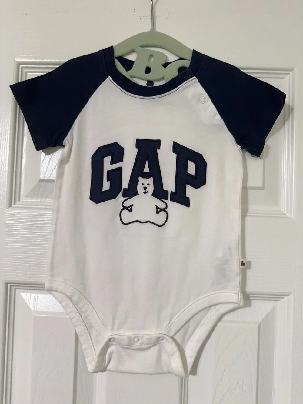 GAP White and Navy Baby One-Piece Bodysuit